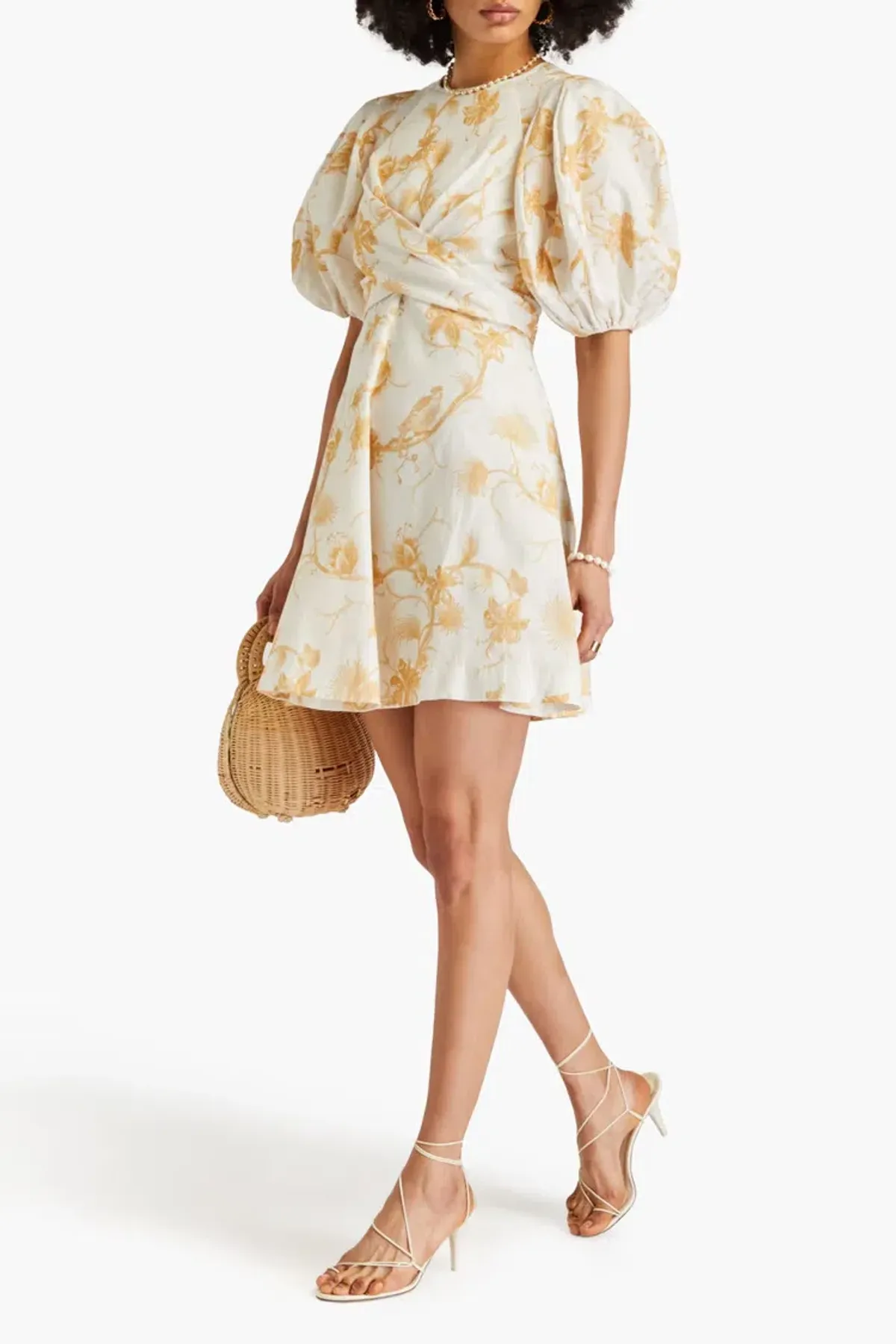 Zimmermann Wrap Mini Dress Keira Tan Floral Size 0 / AU 8 for rent on The Volte - main image