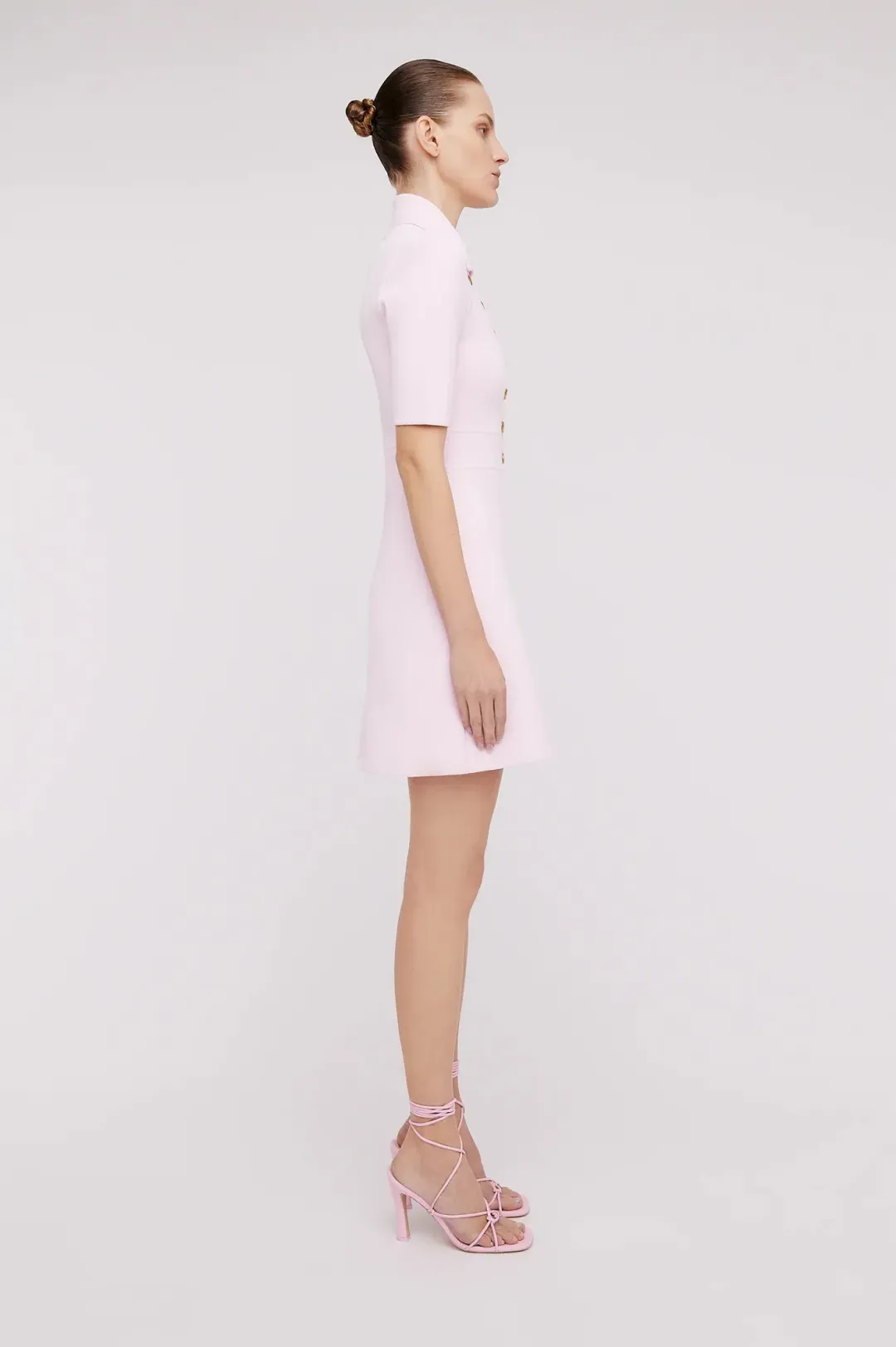 Scanlan Theodore Crepe Knit Button Collar Mini Dress Pink Size XS / Au 6 for rent on The Volte - main image