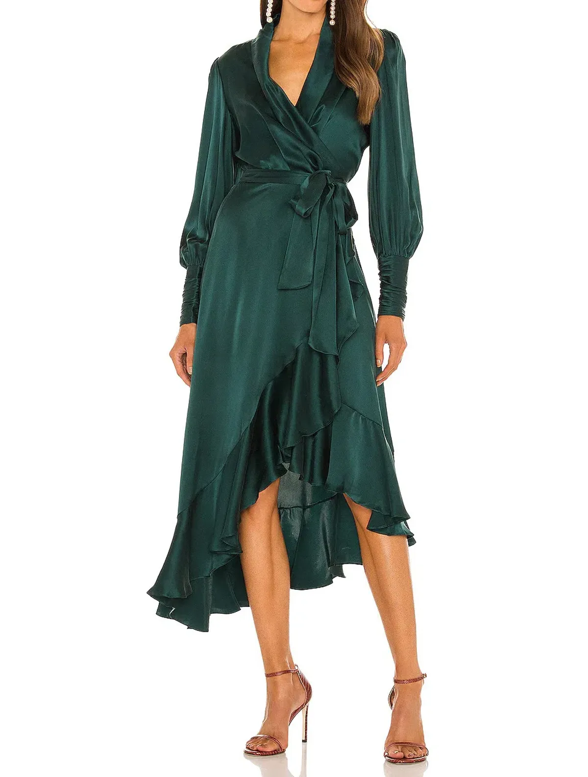 Zimmermann Silk Wrap Midi Dress in Forest Green Size 0P / Au 6 - Image 1