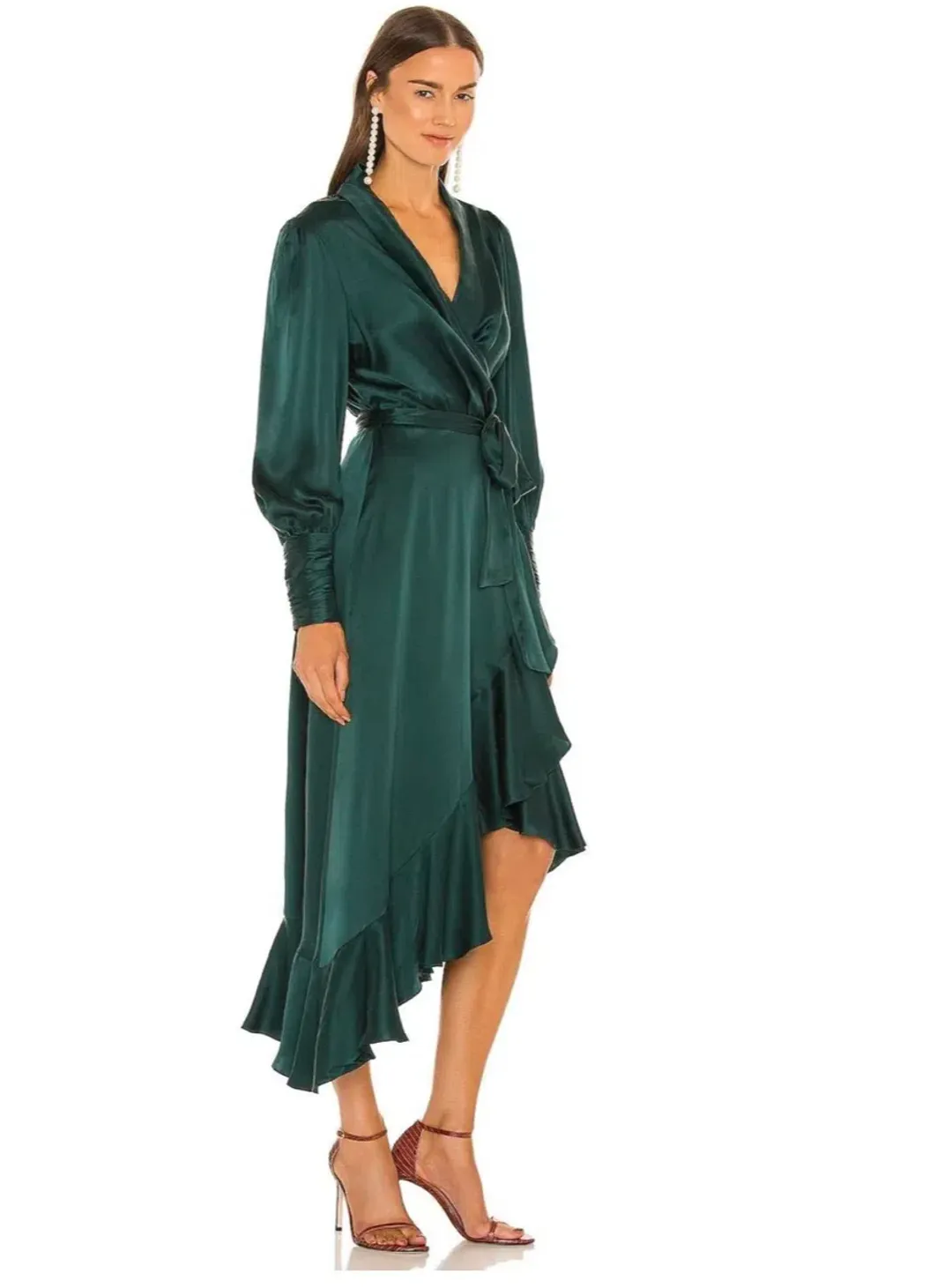 Zimmermann Silk Wrap Midi Dress in Forest Green Size 0P / Au 6 for rent on The Volte - main image