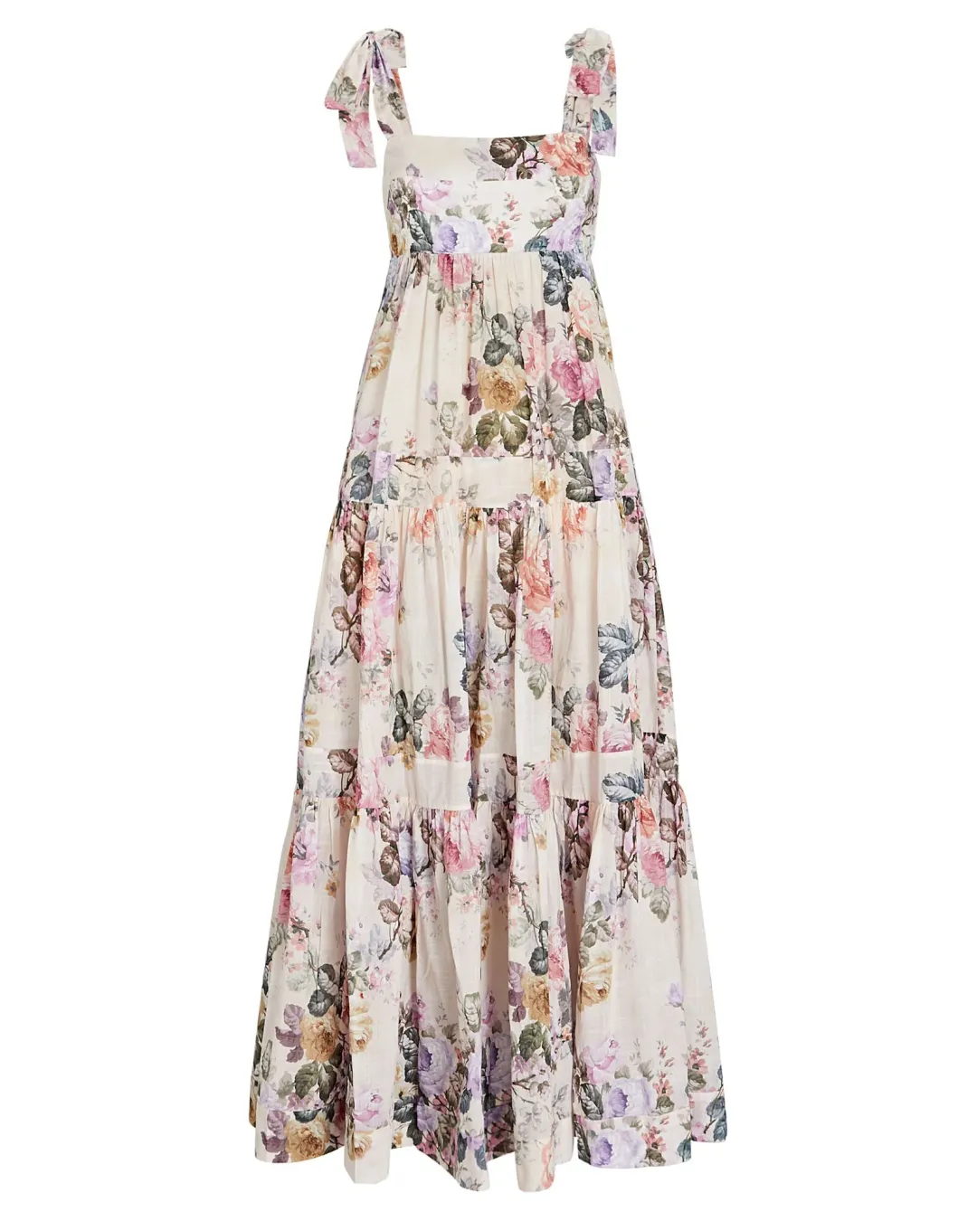 Zimmermann Brighton Antique Floral Shoulder Tie Maxi Dress Blush Size 1 / AU 10 for rent on The Volte - main image