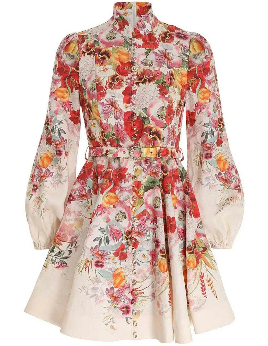 Zimmermann Wonderland Buttoned Mini Dress Poppy Ivory Borderize 2 / AU 12 for rent on The Volte - main image