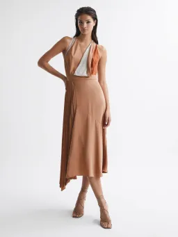 Reiss Anise Colourblock Midi Dress Multi Nude Size 8 for rent on The Volte - image 2