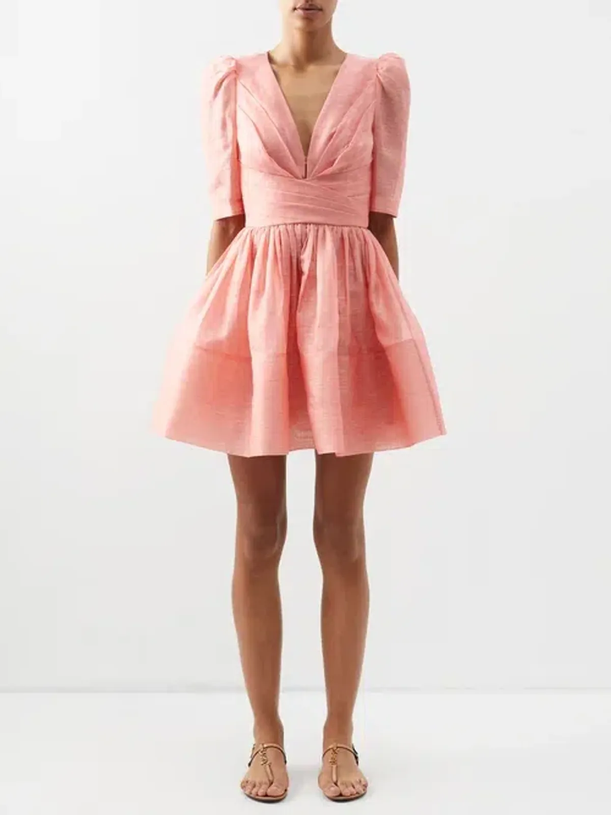 Zimmermann Wonderland Sleeved Mini Dress in Guava Size 1/Au 10 for rent on The Volte - main image