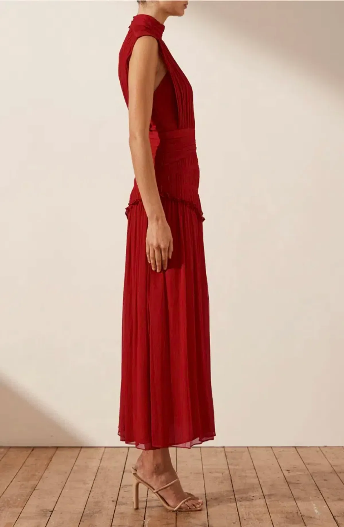 Shona Joy Clemence Lèonie High Neck Midi Dress Red Size 8 - Image 2