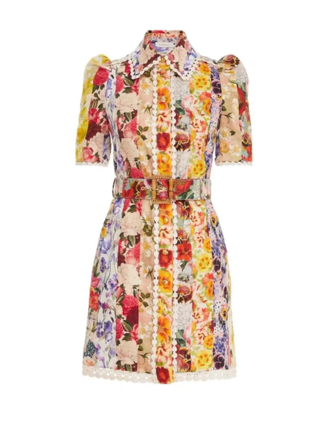 Zimmermann Wonderland Floral Shirt Dress Spliced Stripe Floral Size 1 /Au 10 for rent on The Volte - main image