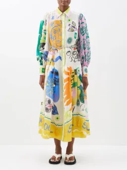 Alemais Soleil Patchwork Midi Shirtdress Long Sleeve in Cream Size AU 6 for rent on The Volte - image 2