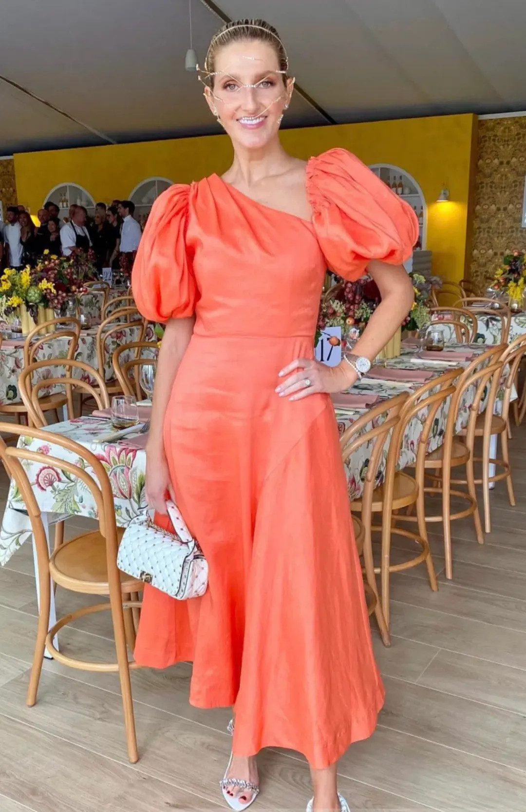 Aje Maia Off Shoulder Midi Dress Orange Size AU 12 for rent on The Volte - main image