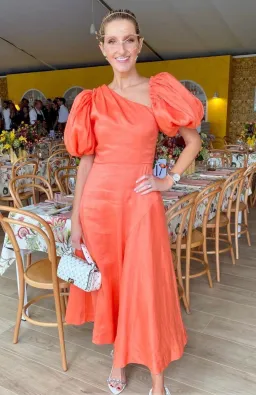Aje Maia Off Shoulder Midi Dress Orange Size AU 12 for rent on The Volte - image 1