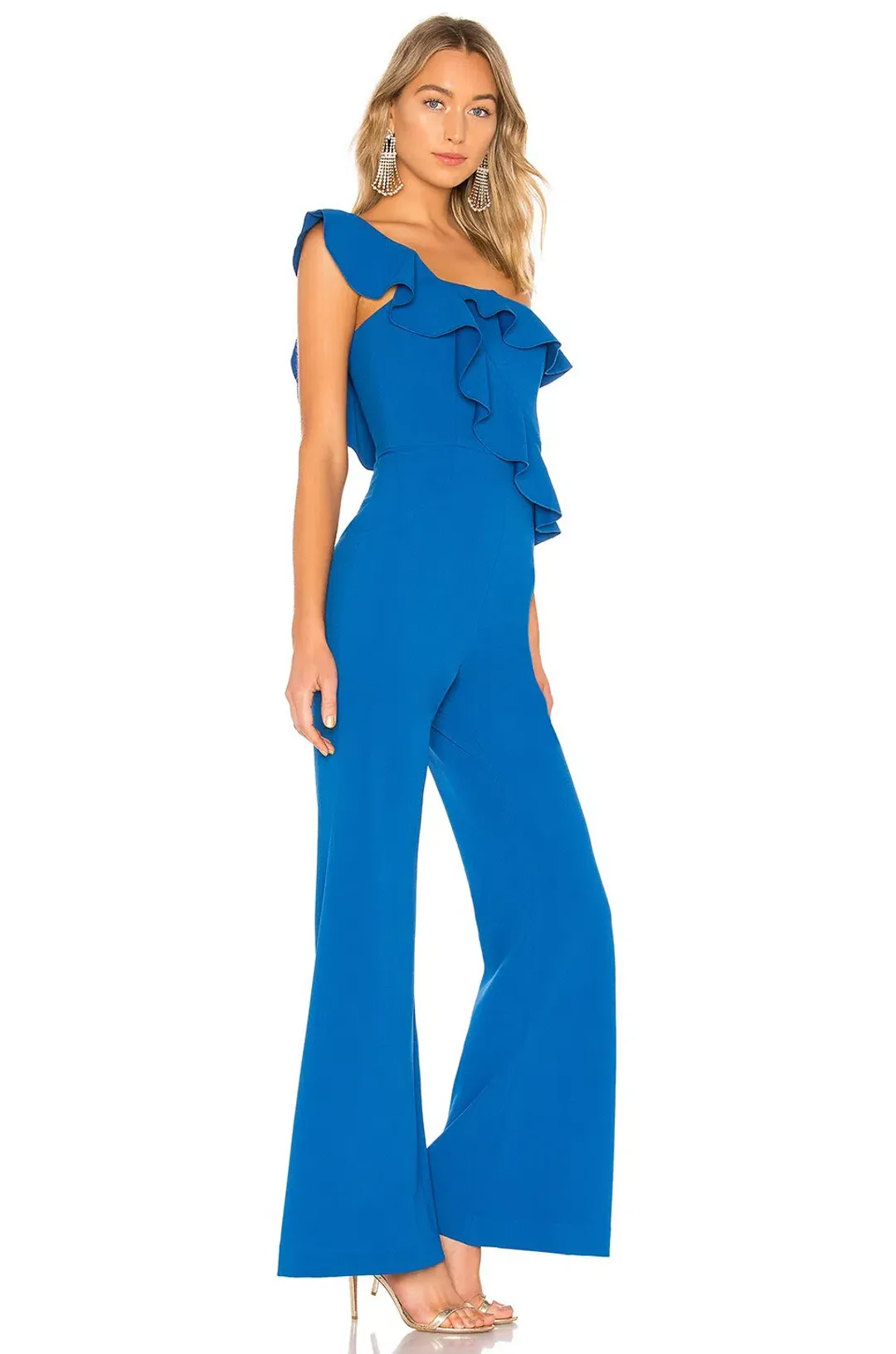 Rebecca Vallance Caspian One Shoulder Jumpsuit Cobalt Blue Size 10 for rent on The Volte - main image