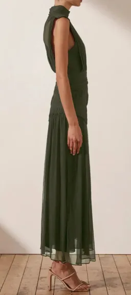 Shona Joy Clemence High Neck Midi Dress Olive Size 10 / M for rent on The Volte - image 2
