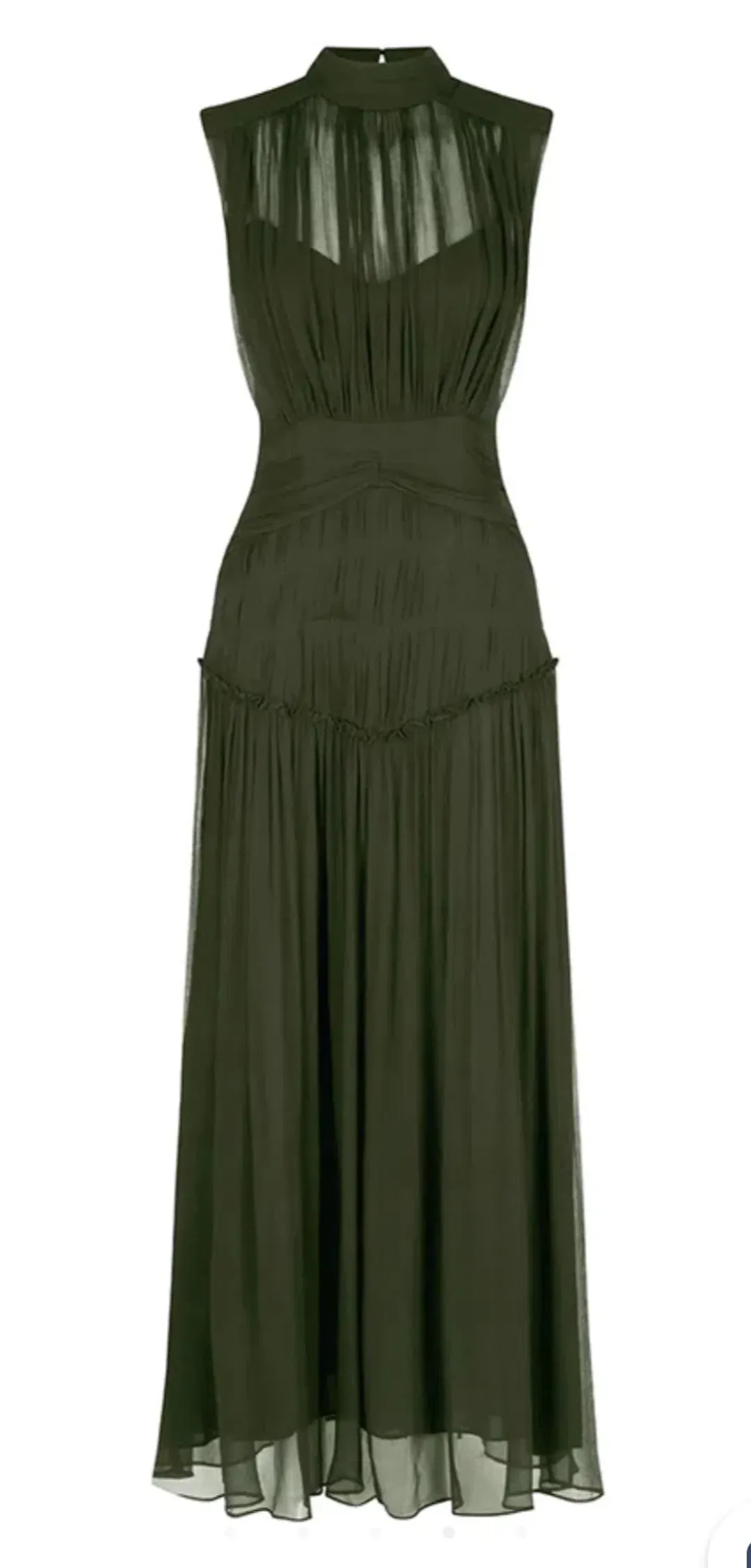 Shona Joy Clemence High Neck Midi Dress Olive Size 10 / M for rent on The Volte - main image