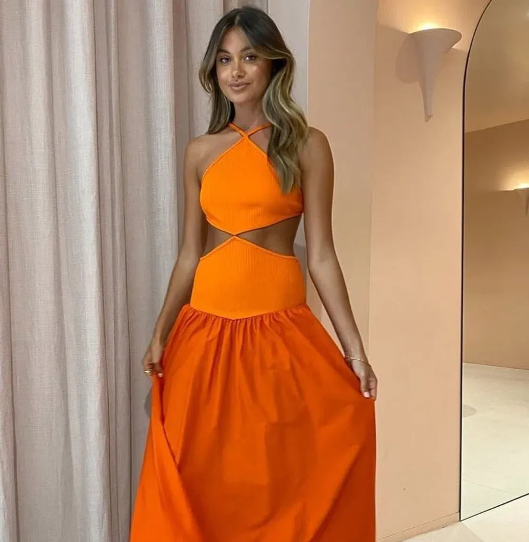 Bec & Bridge Ula Cut Out Dress Orange Size 6 for rent on The Volte - main image