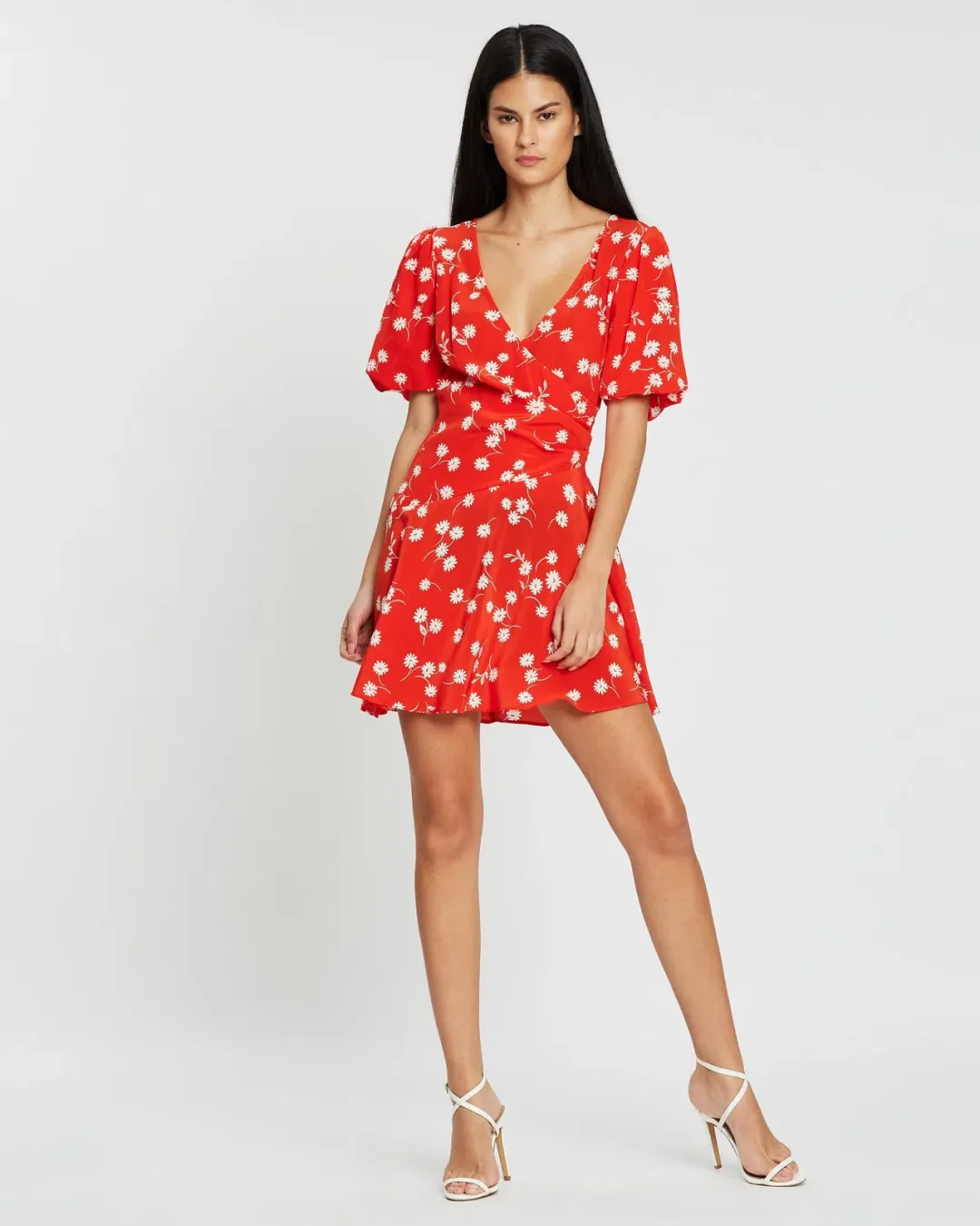 Bec & Bridge Wrap Daisy Mini Dress Red Floral Size 12 for rent on The Volte - main image