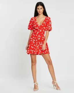 Bec & Bridge Wrap Daisy Mini Dress Red Floral Size 12 for rent on The Volte - image 1