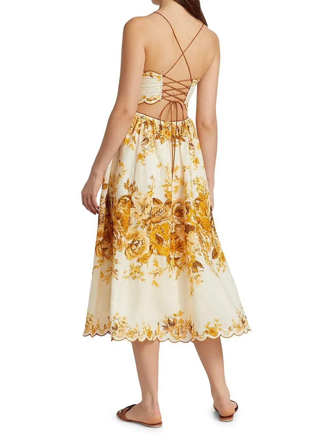 Zimmermann Aliane Scallop Midi Dress Cream Size AU 6 for rent on The Volte - main image