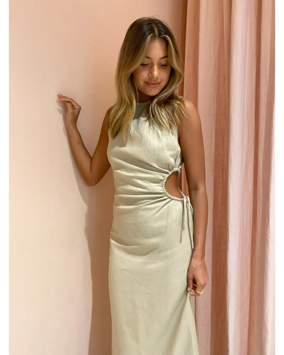 Sir the Label Blanche Cut Out Midi Dress In Bone Size AU 8 for rent on The Volte - main image