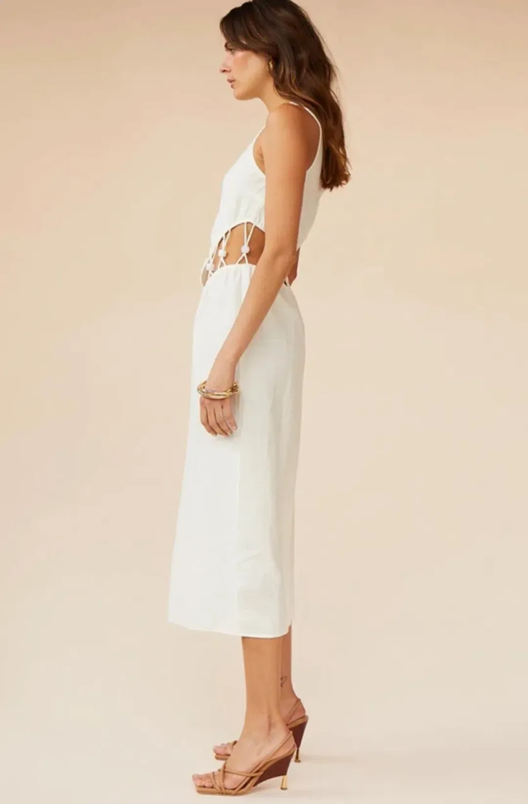 Suboo Astrid Resin Waist Detail Midi Dress in Ivory for rent on The Volte - main image