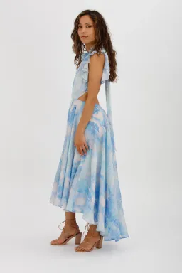 Leo Lin Oceana Open-back Gathered Printed Silk-chiffon Midi Dress In Blue Size AU 10 for rent on The Volte - image 6