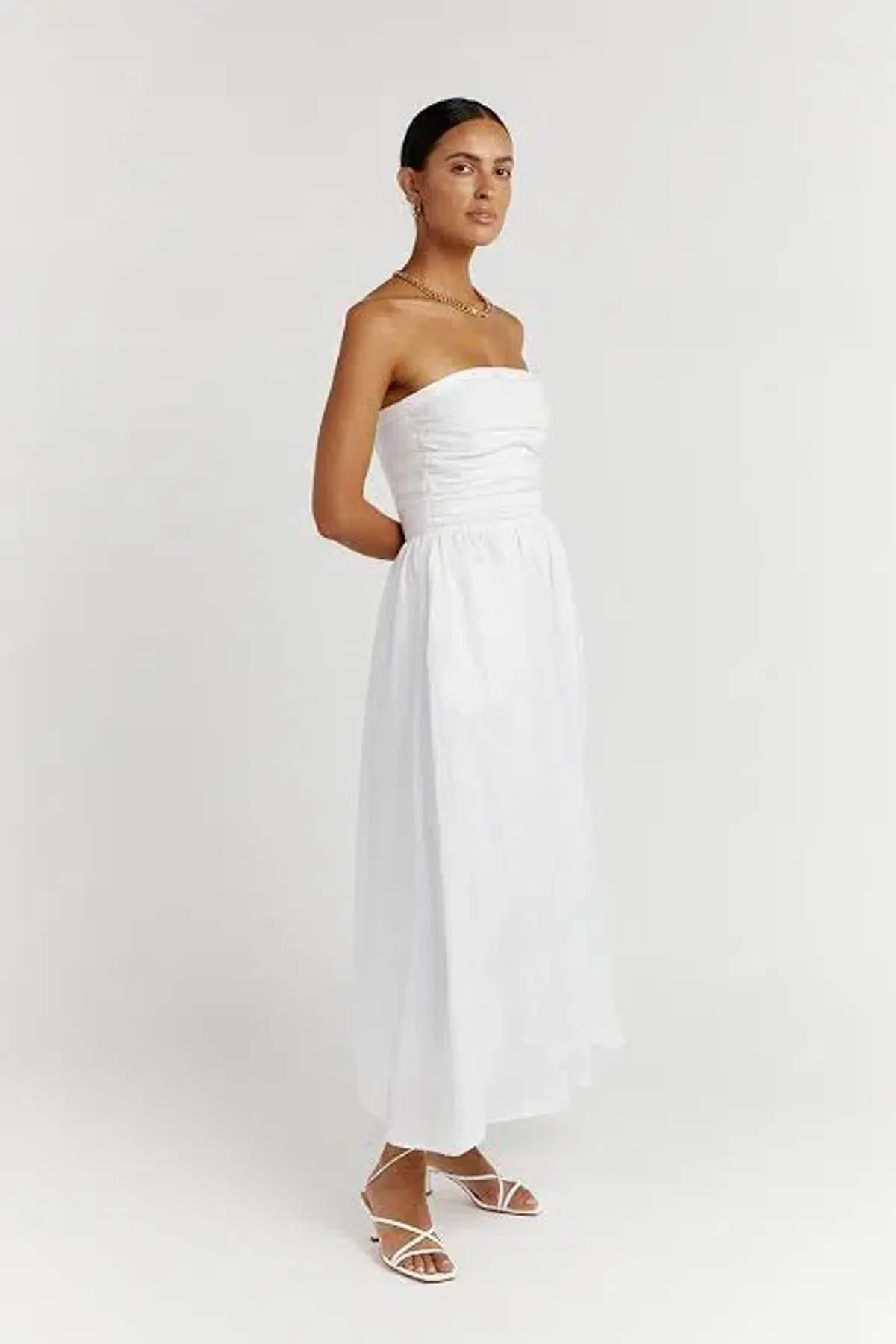 Dissh Lexi White Linen Midi Dress White Size AU 10 - Image 2