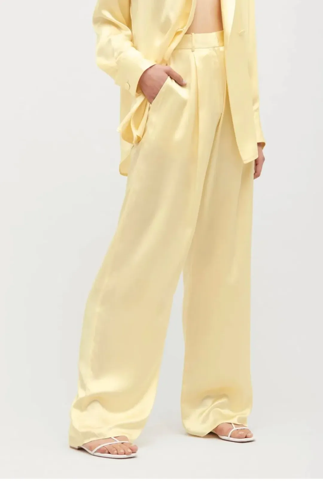 Michael Lo Sordo Relaxed Silk Boy Pant Pale Yellow Size AU 8 for rent on The Volte - main image
