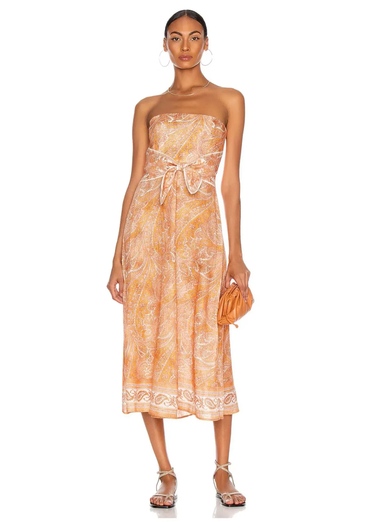 Zimmermann Brighton Tie Waist Midi Dress Tangerine Paisley Size 0 / AU 8 for rent on The Volte - main image