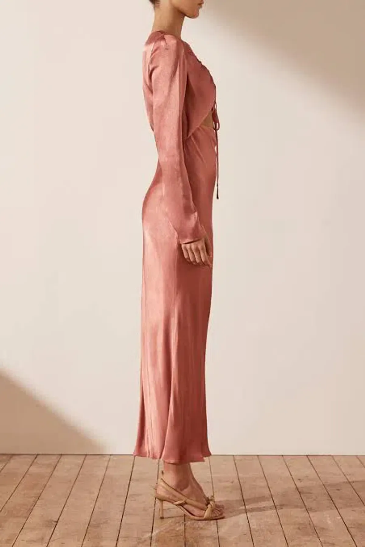 Shona Joy Angelica Long Sleeve Cut Out Front Midi Dress in Rouge Pink Size AU 10 - Image 3