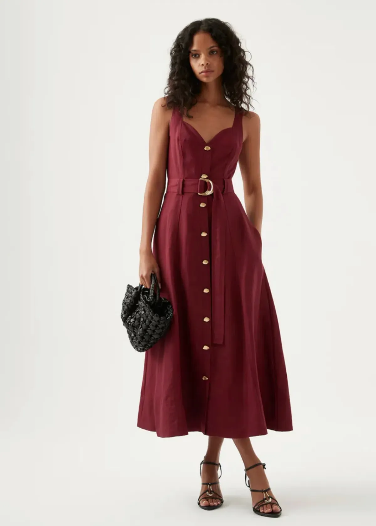 Aje Clay Belted Midi Dress Burgundy Size 16 - Image 1