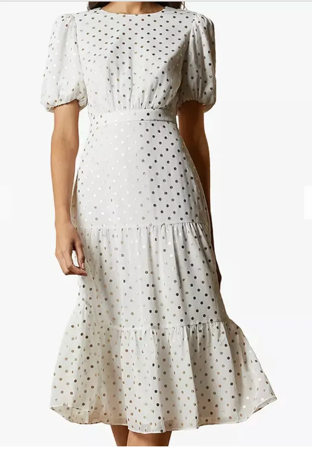 Ted Baker Mariani Spot MIDI Dress Ivory In Size 2/AU 10 for rent on The Volte - main image