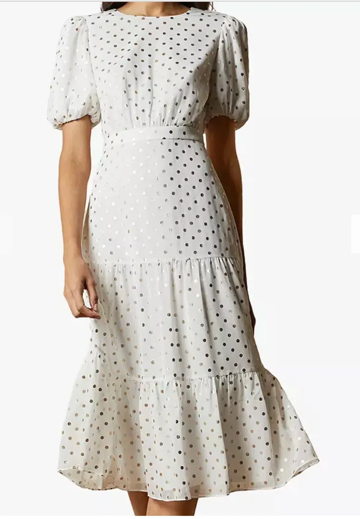Ted Baker Mariani Spot MIDI Dress Ivory In Size 2/AU 10 - Image 1