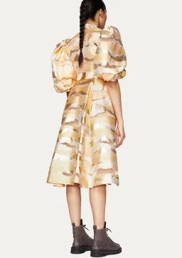 Stine Goya Belinda Gold Horizon Puff Sleeve Midi Dress Gold Size XS/AU 4 for rent on The Volte - image 2