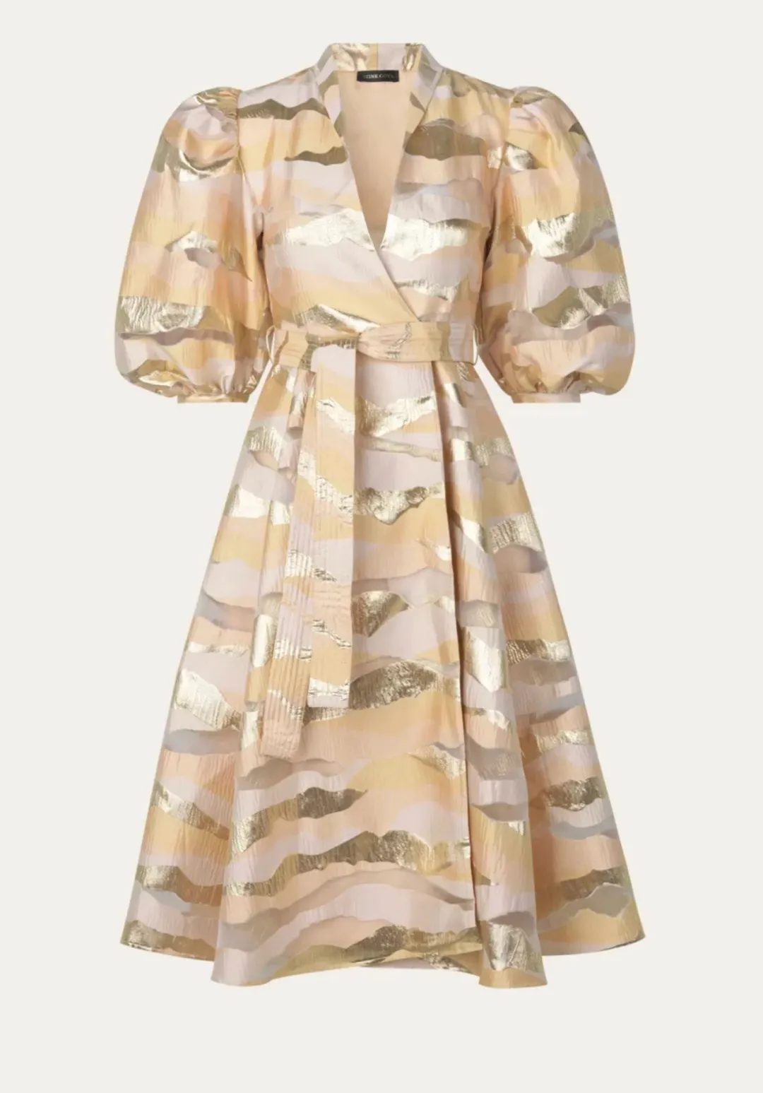Stine Goya Belinda Gold Horizon Puff Sleeve Midi Dress Gold Size XS/AU 4 for rent on The Volte - main image