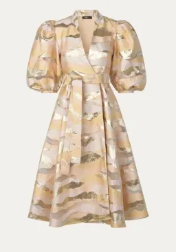 Stine Goya Belinda Gold Horizon Puff Sleeve Midi Dress Gold Size XS/AU 4 for rent on The Volte - image 5