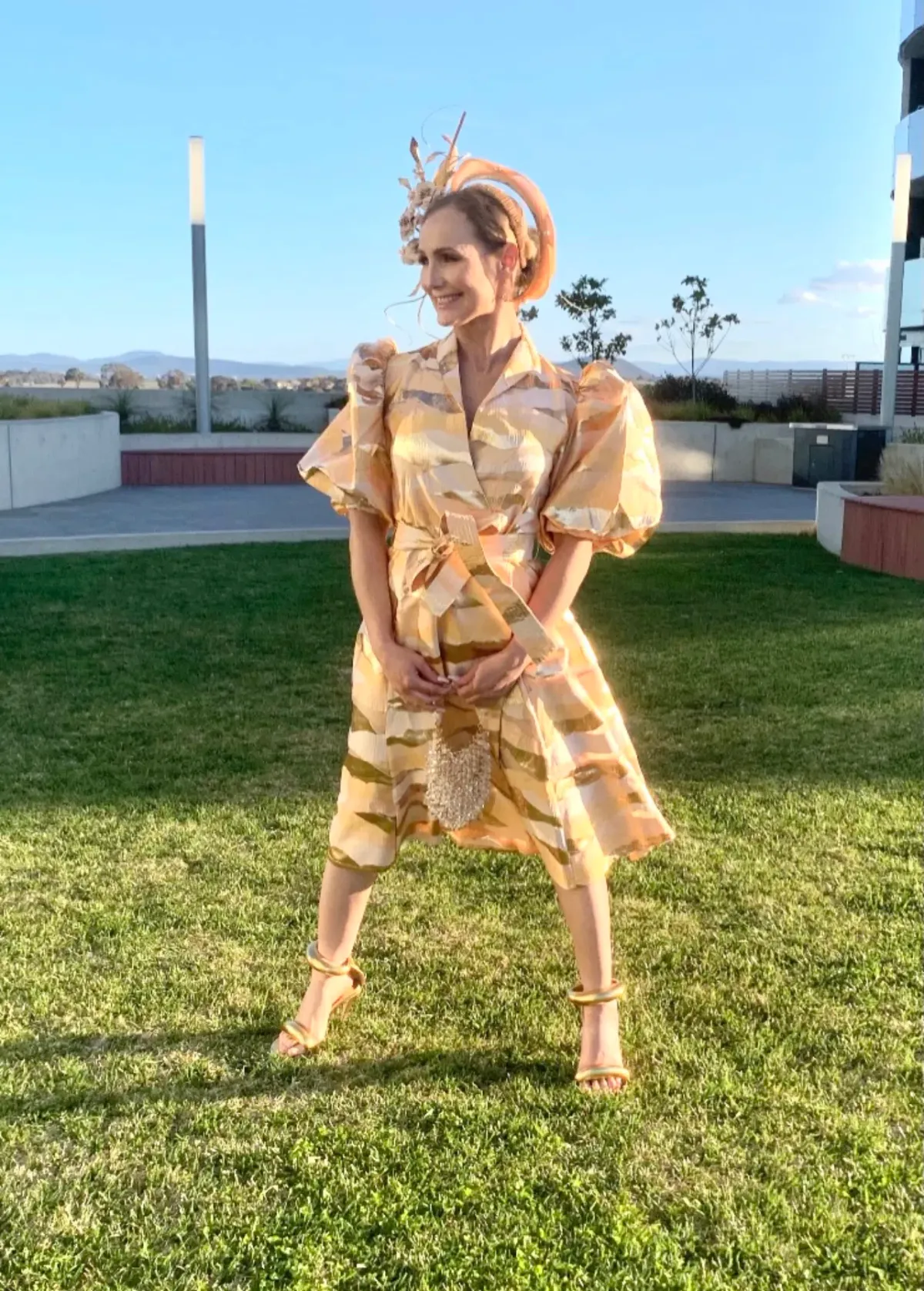 Stine Goya Belinda Gold Horizon Puff Sleeve Midi Dress Gold Size XS/AU 4 - Image 3