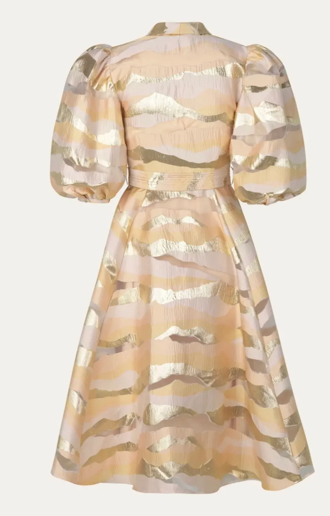 Stine Goya Belinda Gold Horizon Puff Sleeve Midi Dress Gold Size XS/AU 4 for rent on The Volte - main image