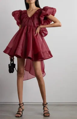 Aje Gretta Organza Mini Dress Burgundy Size 6 / XS for rent on The Volte - image 1