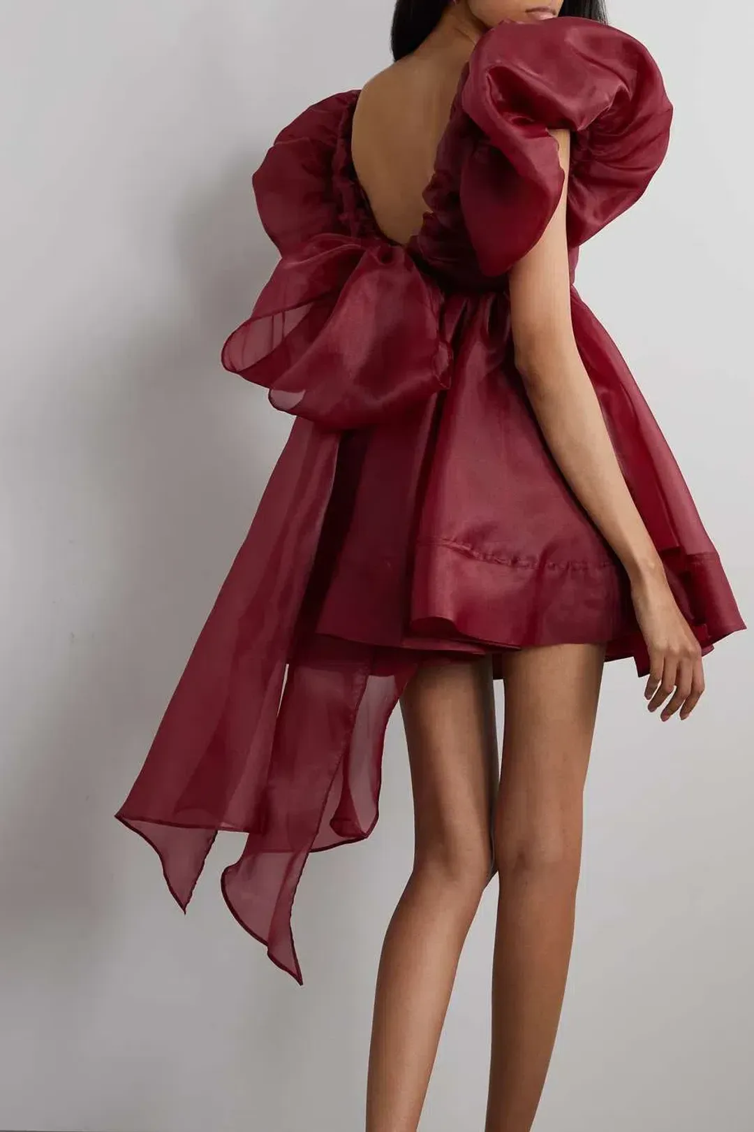 Aje Gretta Organza Mini Dress Burgundy Size 6 / XS for rent on The Volte - main image