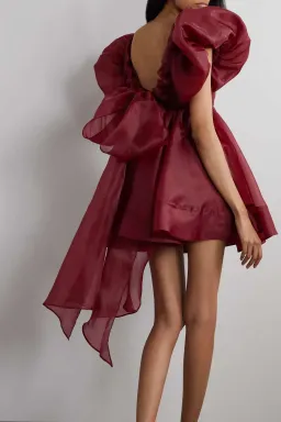 Aje Gretta Organza Mini Dress Burgundy Size 6 / XS for rent on The Volte - image 2