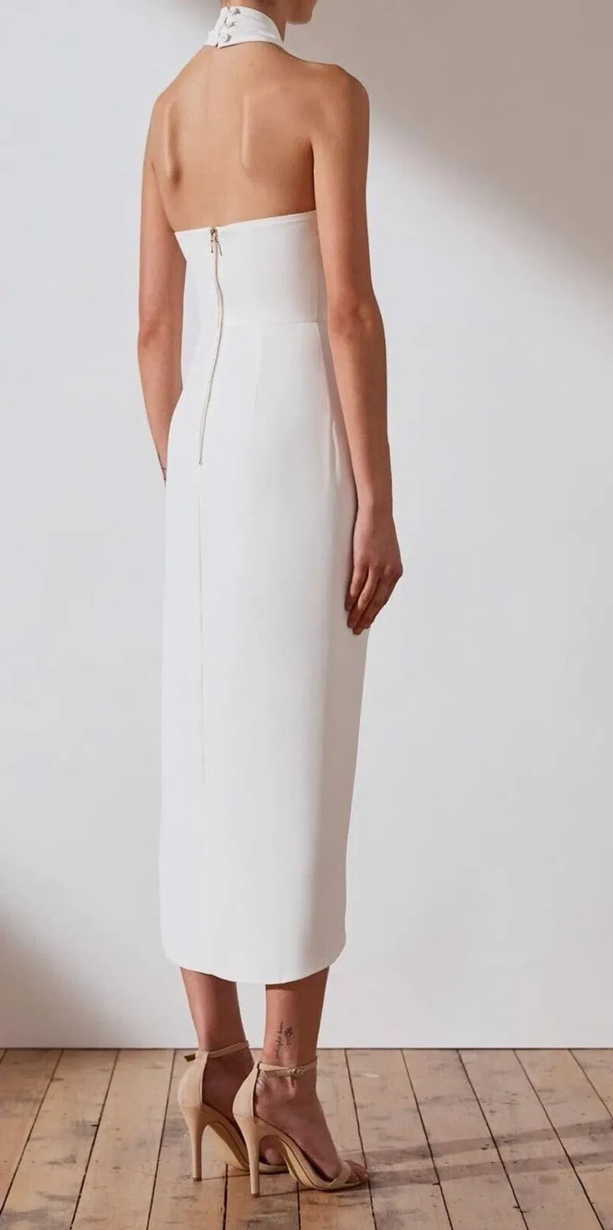 Shona Joy Knot Draped Midi Dress Ivory Size 10 - Image 3