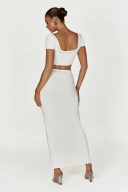 MESHKI Penelope Pointelle Knit Crop Top and Maxi Skirt Set in White Size S / Au 8 for rent on The Volte - image 2