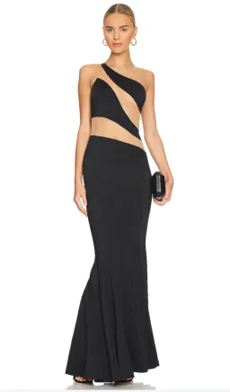 Norma Kamali Snake One-Shoulder Mesh-Paneled Stretch-Jersey Gown Black Size xxs for rent on The Volte - image 1