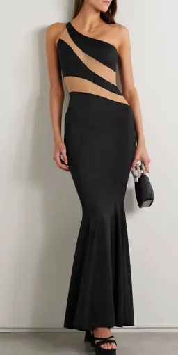 Norma Kamali Snake One-Shoulder Mesh-Paneled Stretch-Jersey Gown Black Size xxs for rent on The Volte - image 4