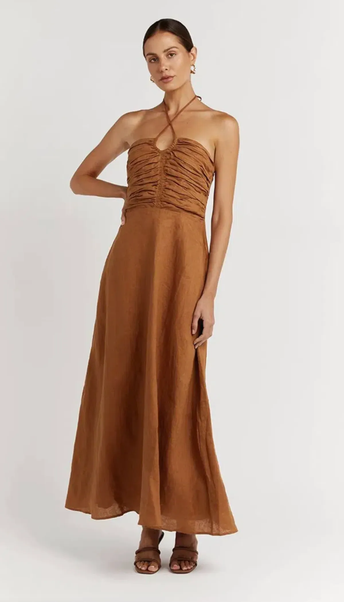 Dissh Flow Spice Halter Midi Dress Brown Size 10 - Image 1