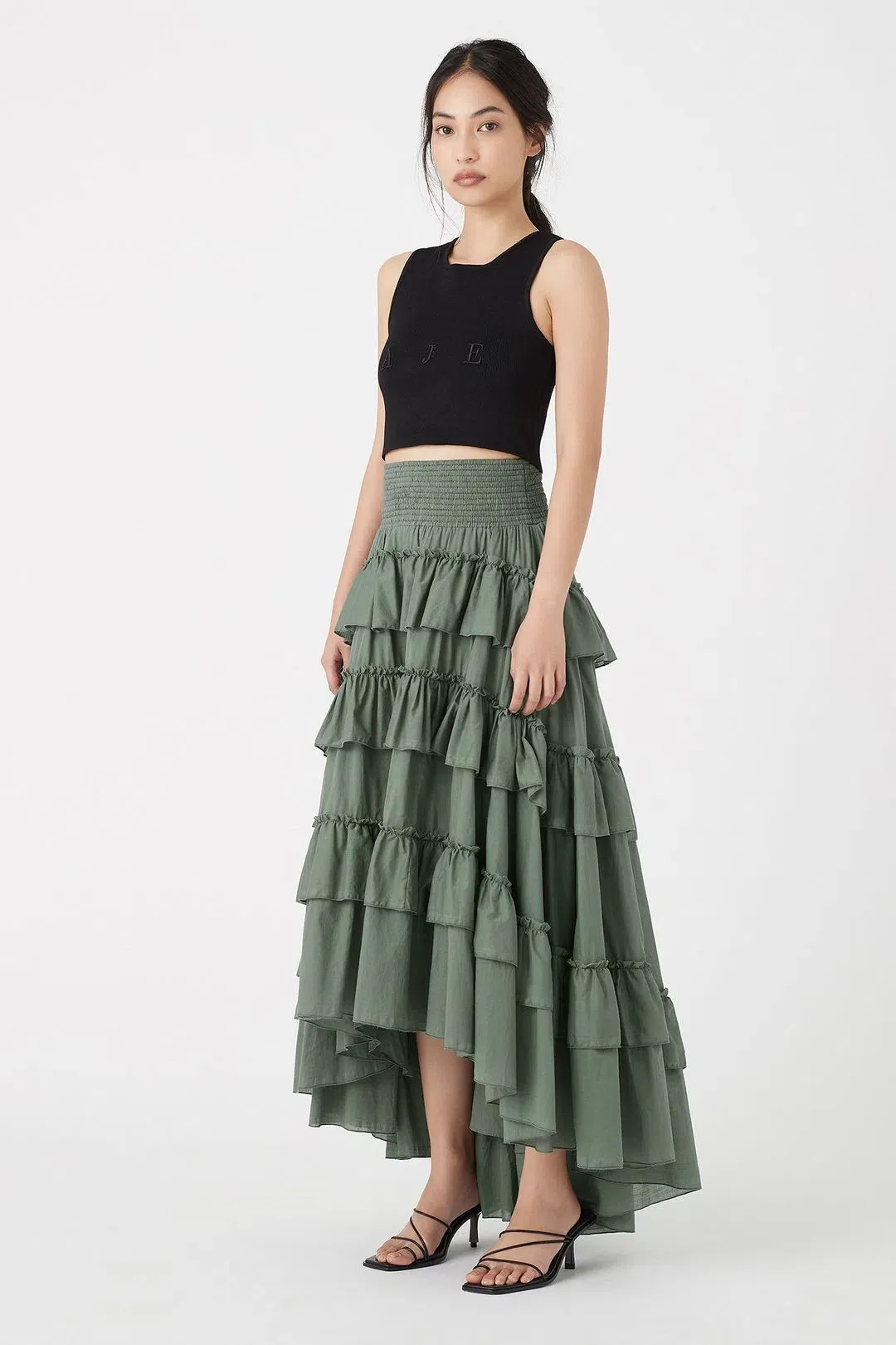 Aje Mimosa El Paso Tiered Maxi Skirt Green Size 8 for rent on The Volte - main image