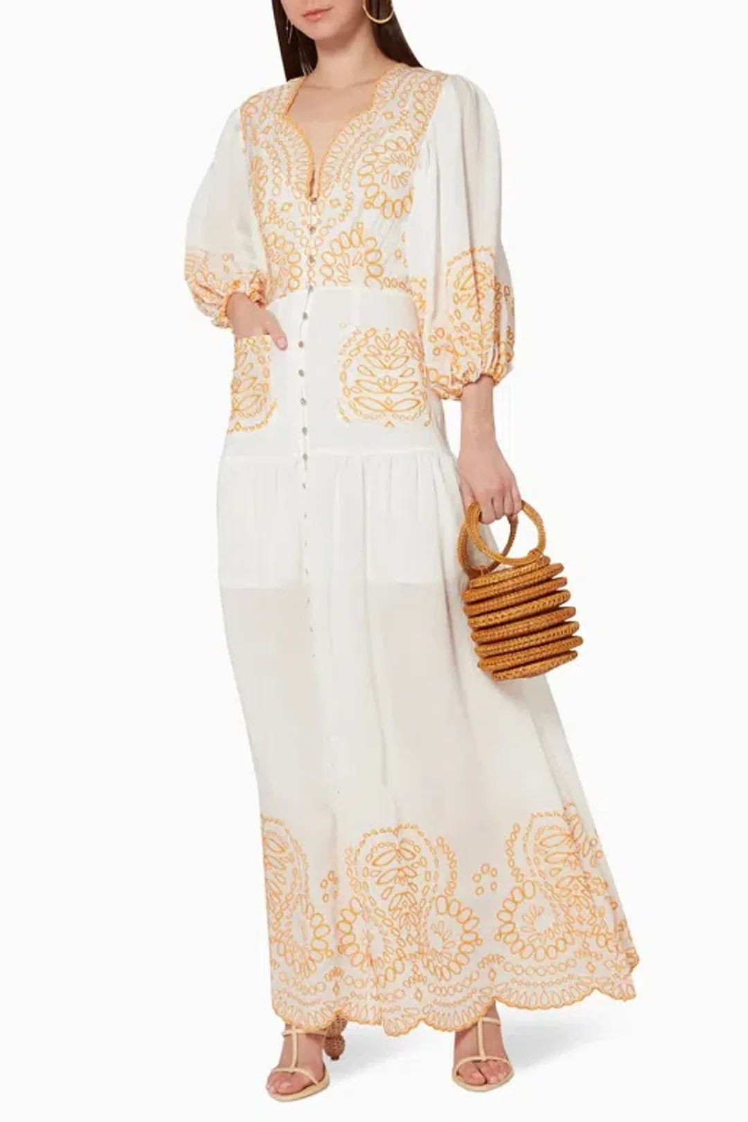 Keepsake the Label Without Me Maxi Dress White / Orange Size 10 for rent on The Volte - main image
