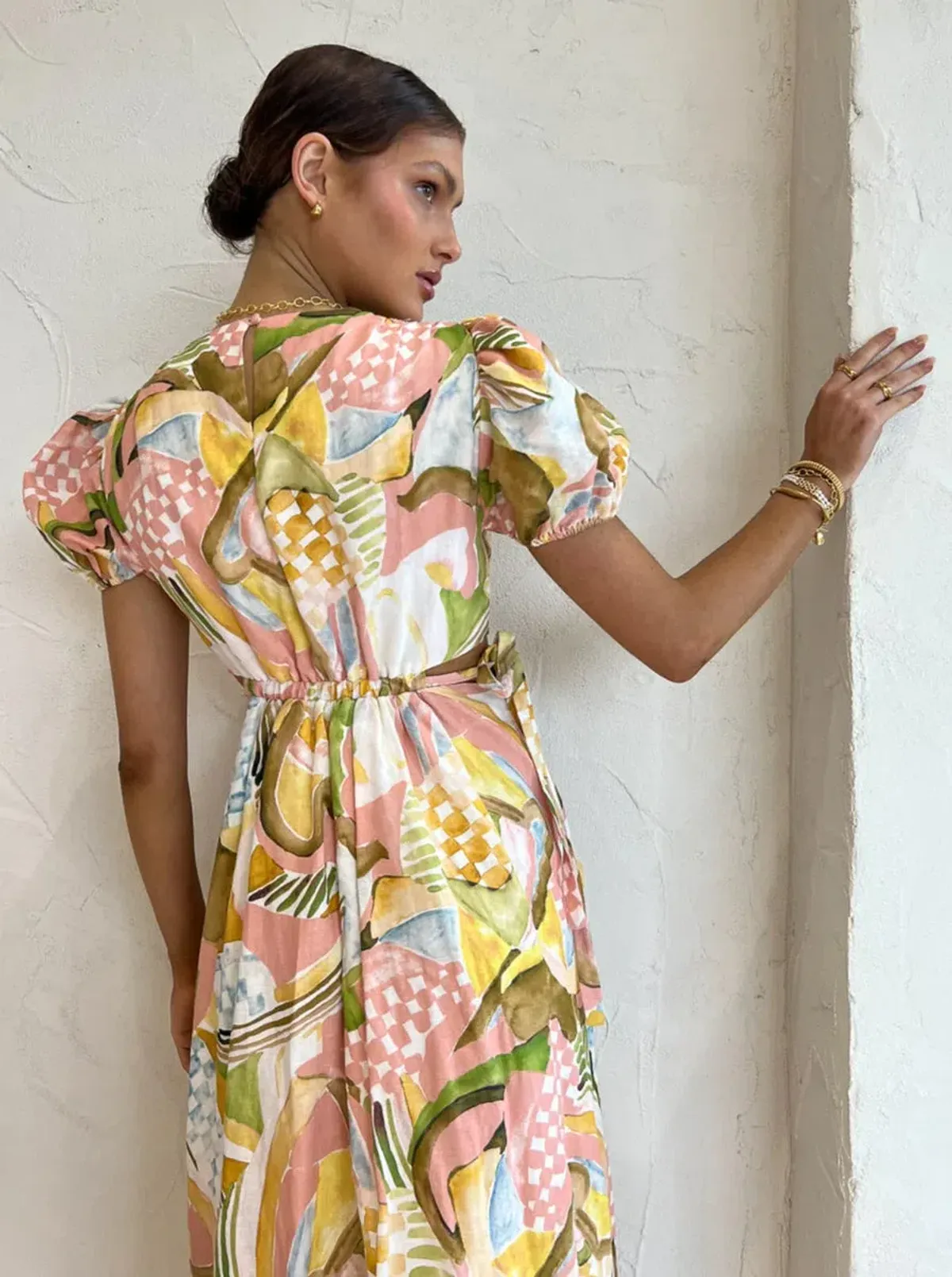 By Nicola Ahoy Plunge Neckline Maxi Dress in Swirl Check Size 14 - Image 2