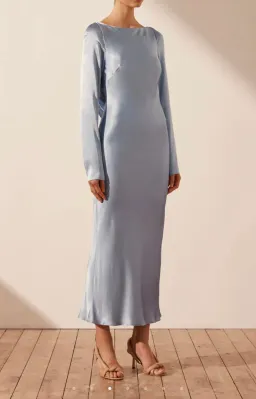Shona Joy Angelica Long Sleeve Backless Midi Dress Powder Blue Size 6 for rent on The Volte - image 3