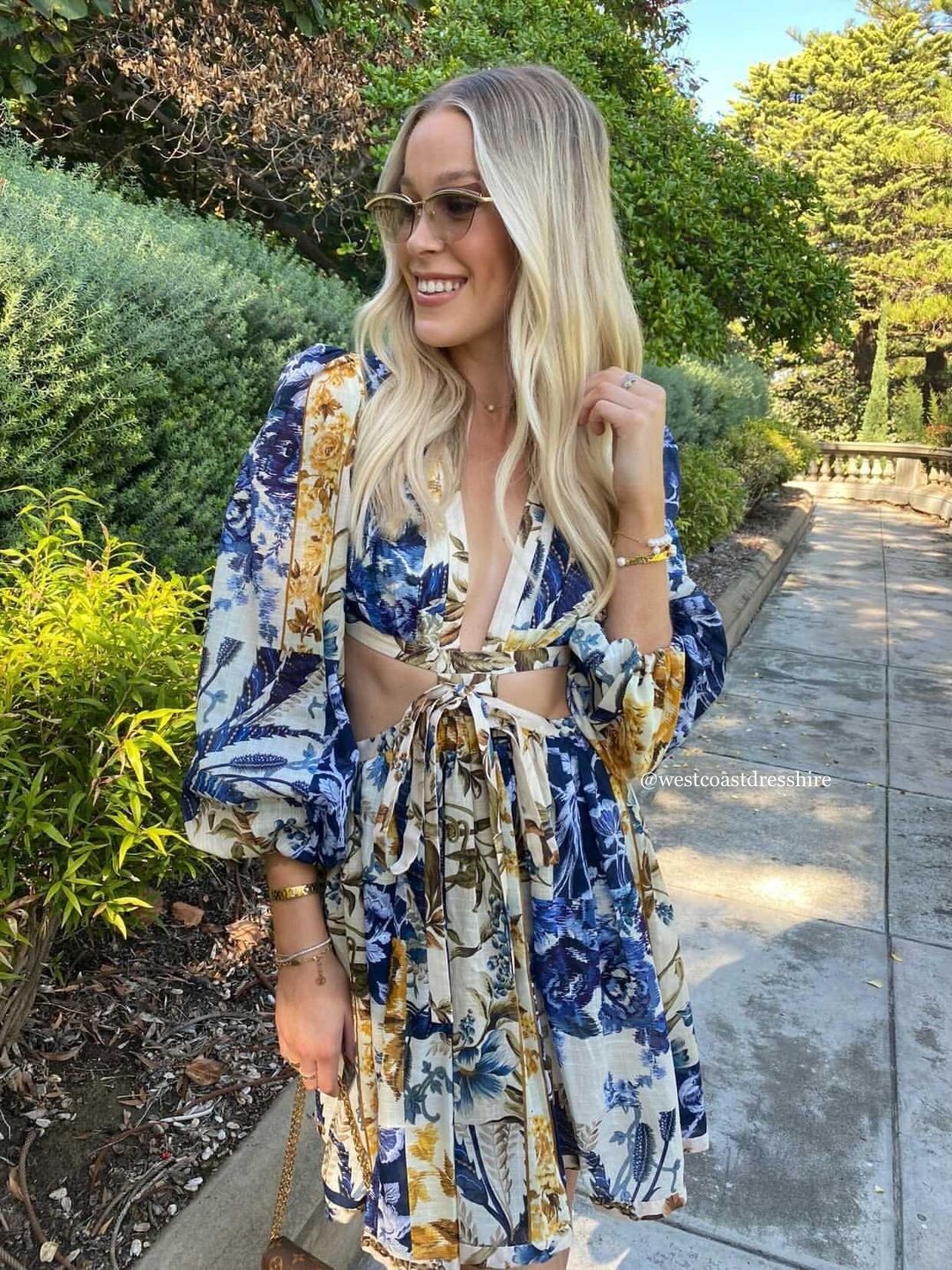 Zimmermann Aliane Cut Out Short Dress Blue Floral Size 2 / AU 12 for rent on The Volte - main image