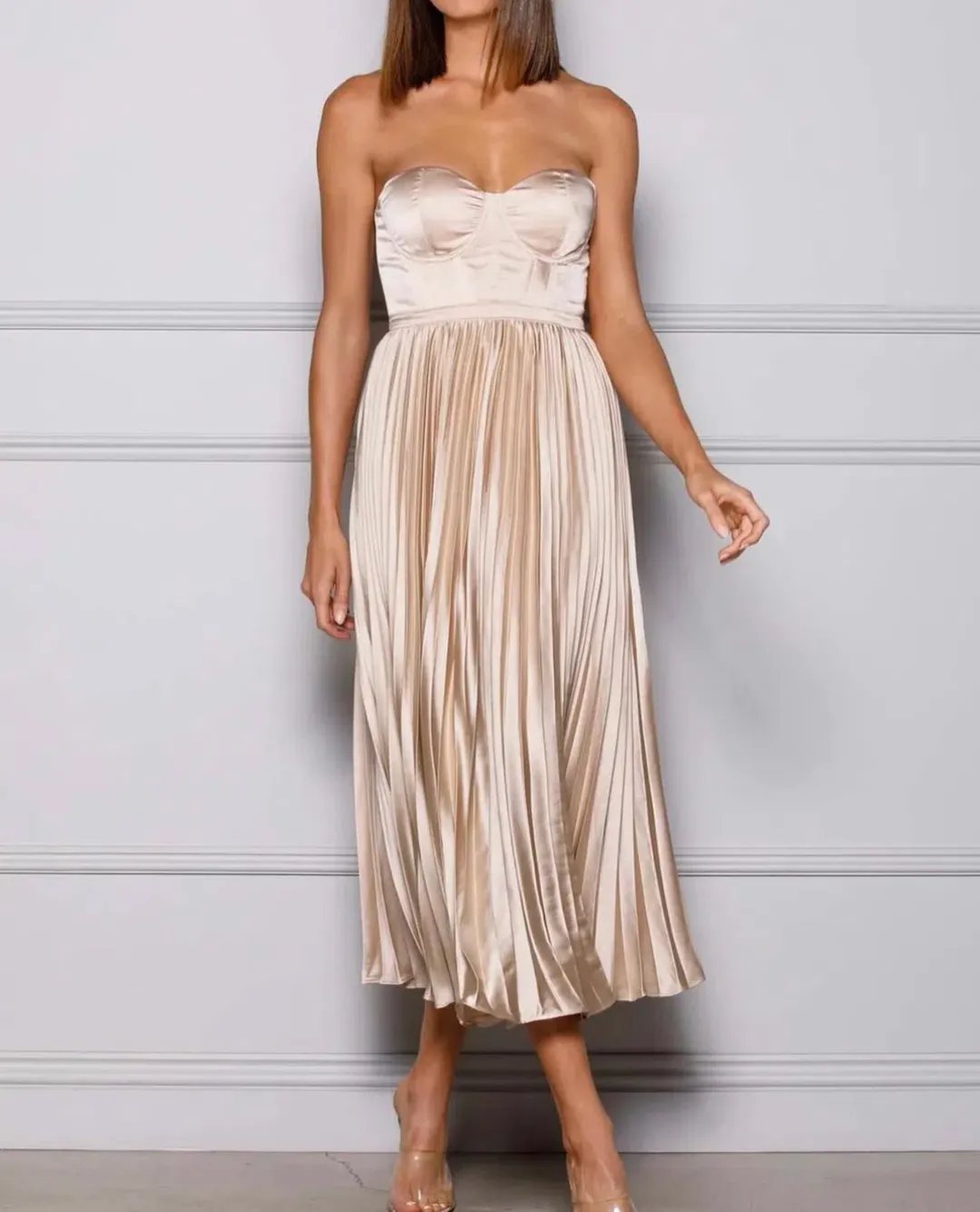 Elle Zeitoune Milan Dress in Champaign Size AU 6 for rent on The Volte - main image