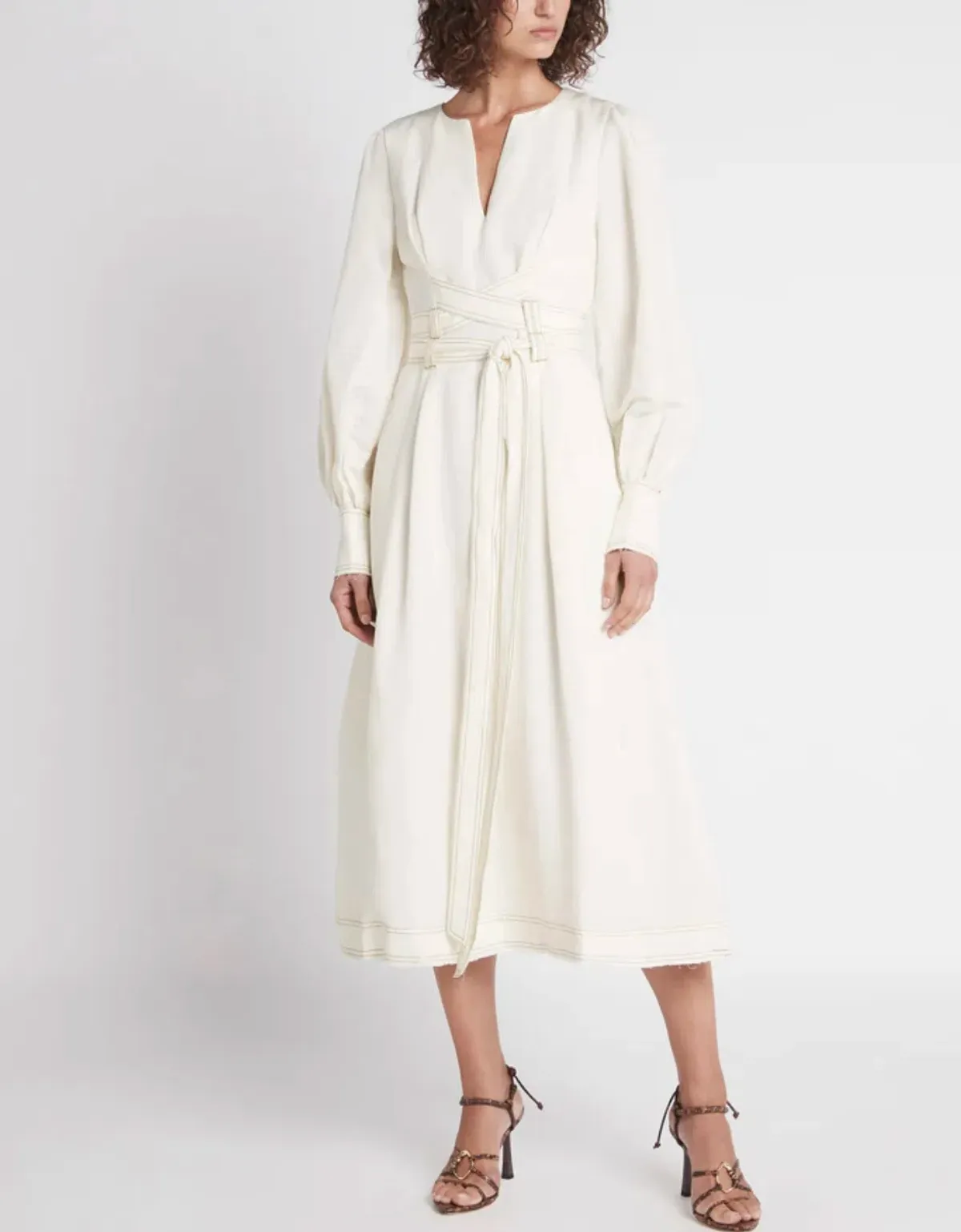 Aje Radiance Belted Midi Dress in Ivory Size AU 6 - Image 1